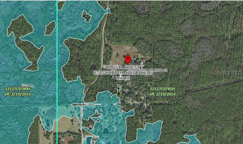 This is a flood zone map showing a property location in Volusia County, Florida — 574 THISTLE HILL DRIVE, OSTEEN, FL
