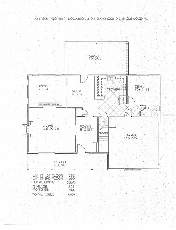This is a floor plan for the first level of a residential property — 916 BAYSHORE DRIVE, ENGLEWOOD, FL