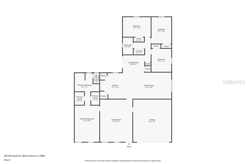This is a floor plan for a single-story house with a garage and four bedrooms — 436 FISH HAWK DRIVE, WINTER HAVEN, FL