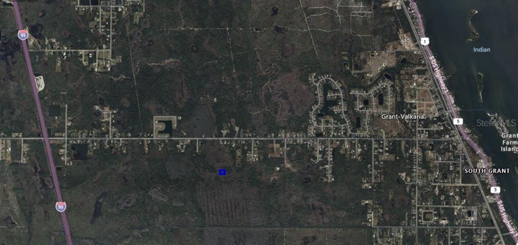 This aerial map shows a residential area in Grant-Valkaria, Florida, located between I-95 and US-1 — NO NAME, GRANT, FL