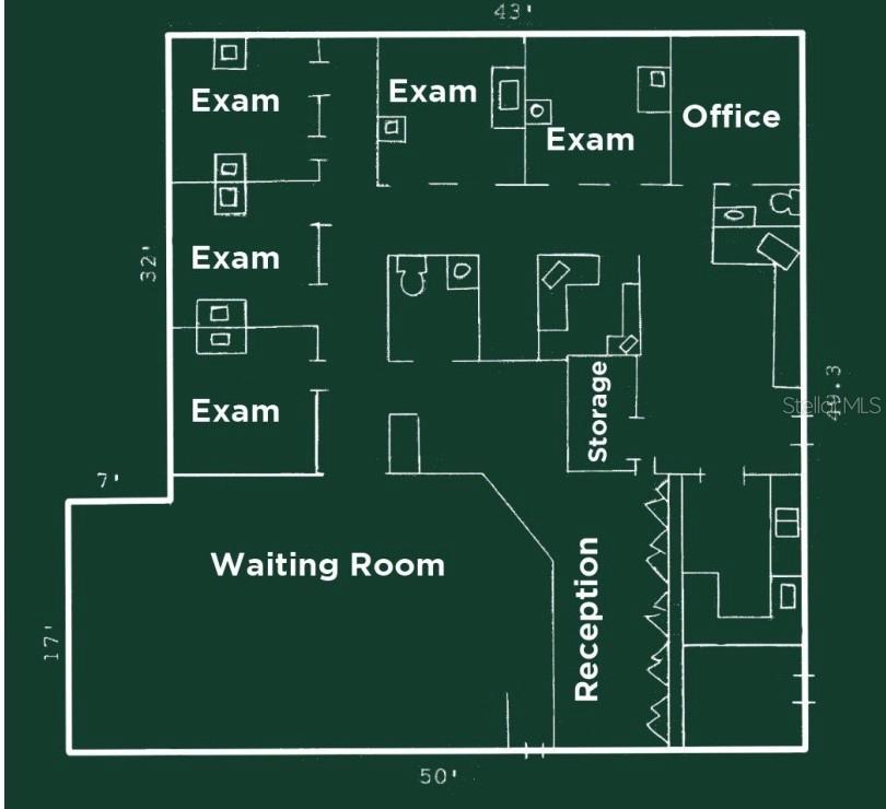 This floor plan shows a medical office layout with a waiting room, reception, and exam rooms — 399 AVENUE K SE, WINTER HAVEN, FL