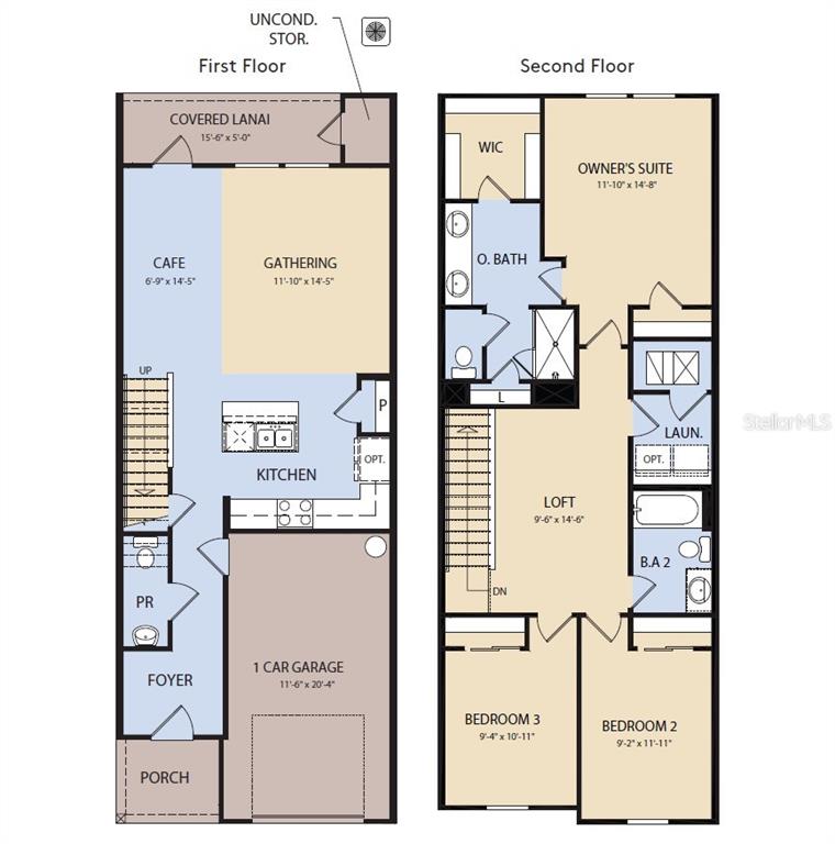 This is a two-story floor plan showing a home with a garage, kitchen, and bedrooms — 3439 SOMERSET LAKES STREET, ORLANDO, FL