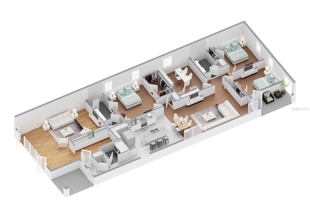 This is a 3D floor plan rendering of a modern apartment with three bedrooms — 4160 GIORGIO DRIVE, WINTER HAVEN, FL