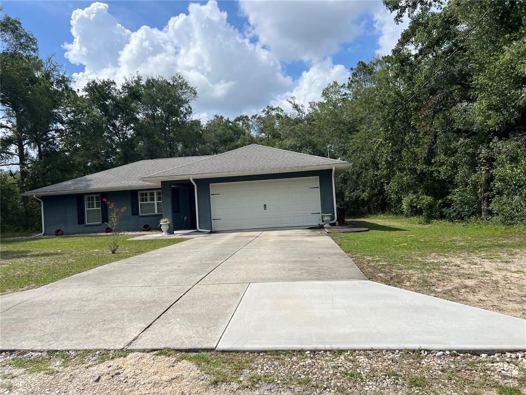 A single-story house with dark gray siding, a white garage door, and a concrete driveway — 3677 E YANDLE PLACE, INVERNESS, FL