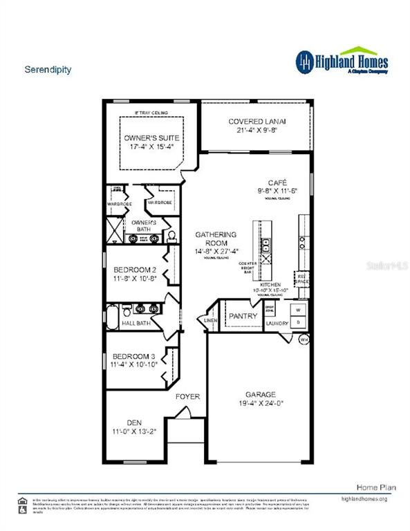 This is a floor plan for a single-story home featuring three bedrooms, a den, and garage — 544 ITUNA CIRCLE, WINTER HAVEN, FL
