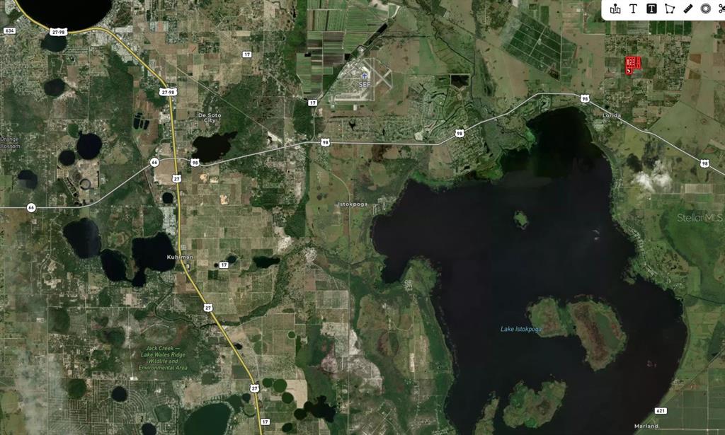 This is a satellite map showing Lake Istokpoga and surrounding roads in central Florida — 2121 HICKS ROAD, LORIDA, FL