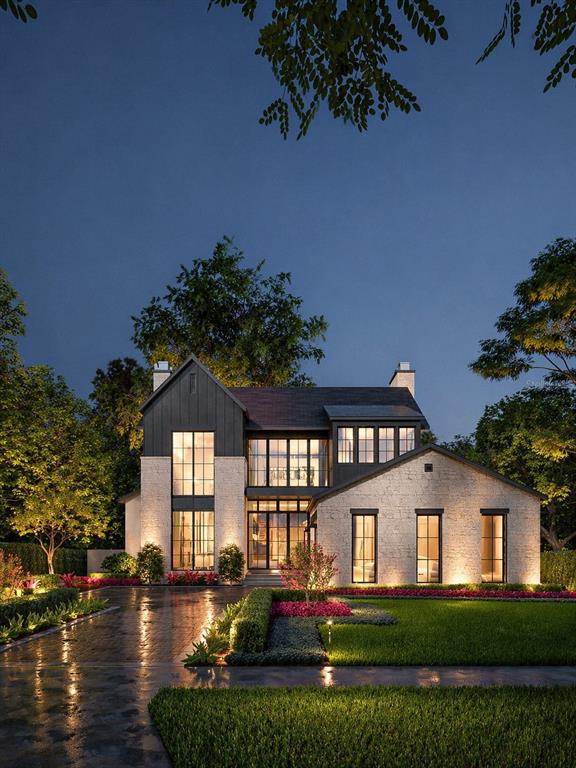 This is a rendering of a two-story house with stone siding and dark metal accents — 313 SYLVAN DRIVE, WINTER PARK, FL