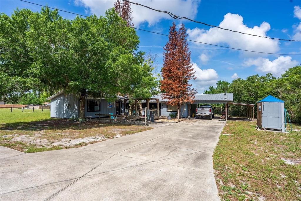 A single-story house with a concrete driveway, a carport, and a large tree in front — 3480 ONDICH ROAD, APOPKA, FL