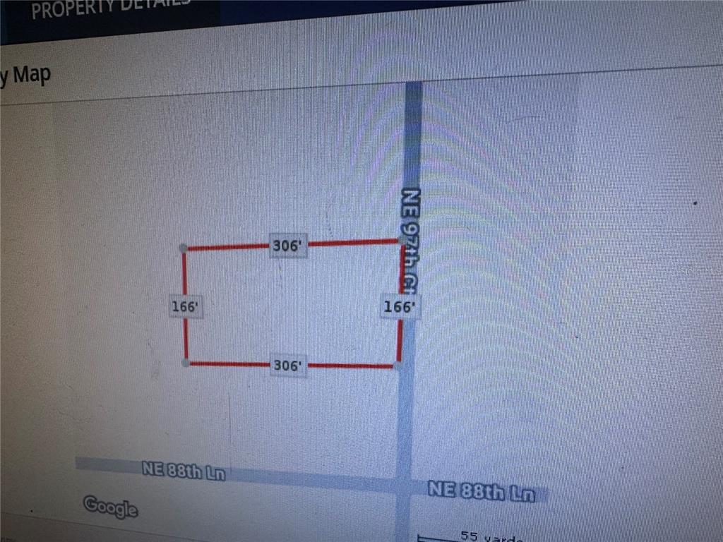 This is a property map showing a rectangular lot with dimensions of 306 by 166 feet — TBD NE 97TH COURT, BRONSON, FL