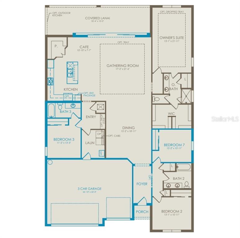 This is a floor plan for a single-story home with three bedrooms and a garage — 5243 HANDSOME HILLS DRIVE, MOUNT DORA, FL