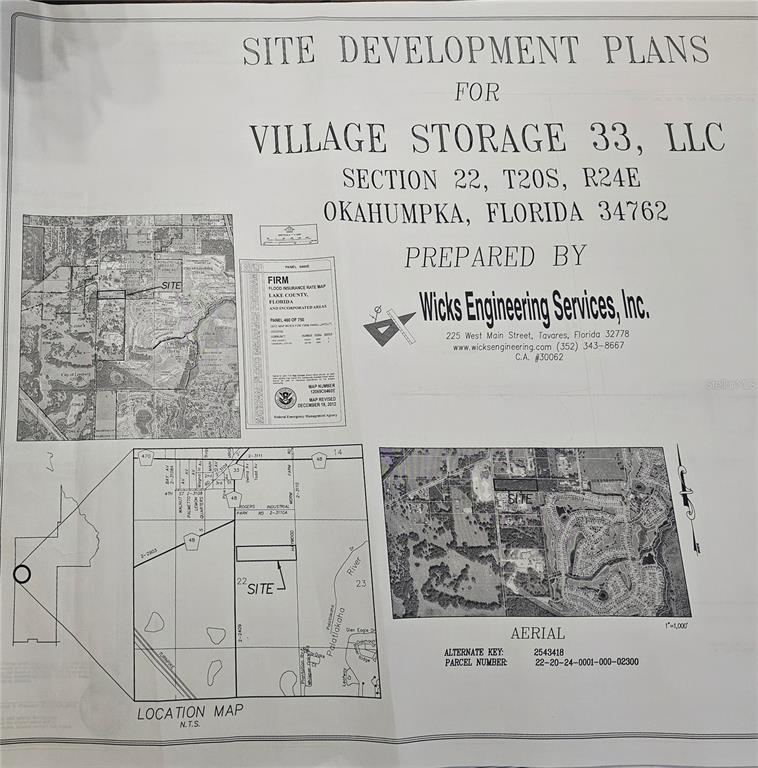 This image is a site development plan for Village Storage 33, LLC in Okahumpka, Florida — 26630 COUNTY ROAD 33, OKAHUMPKA, FL