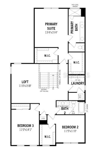 This is a floor plan of a residential second story featuring three bedrooms and a loft — 13636 SEAGRASS AVENUE, ORLANDO, FL