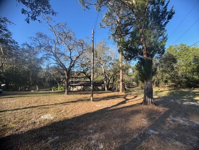 A single-story house sits in the distance behind a large, grassy yard with many trees — 12512 CR 685, WEBSTER, FL