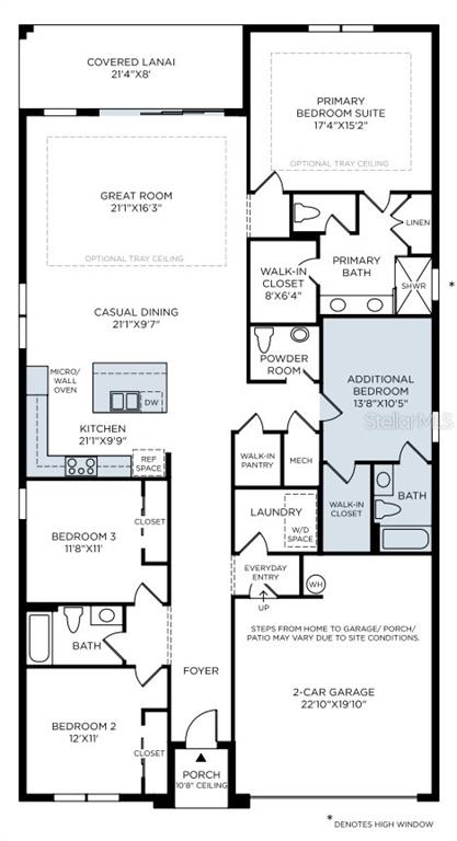 This is a floor plan for a single-story home featuring three bedrooms and a garage — 8074 TIMBERWOOD LANE, ORLANDO, FL