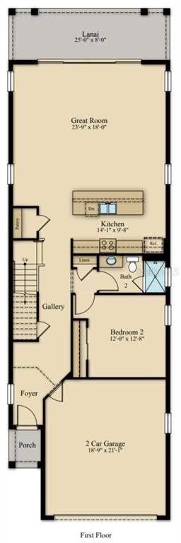 This is a floor plan for the first level of a home with a garage — 7591 EXCITEMENT DRIVE, REUNION, FL