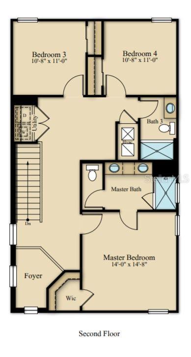 This is a floor plan of a second-floor layout featuring a master suite and two bedrooms — 7591 EXCITEMENT DRIVE, REUNION, FL