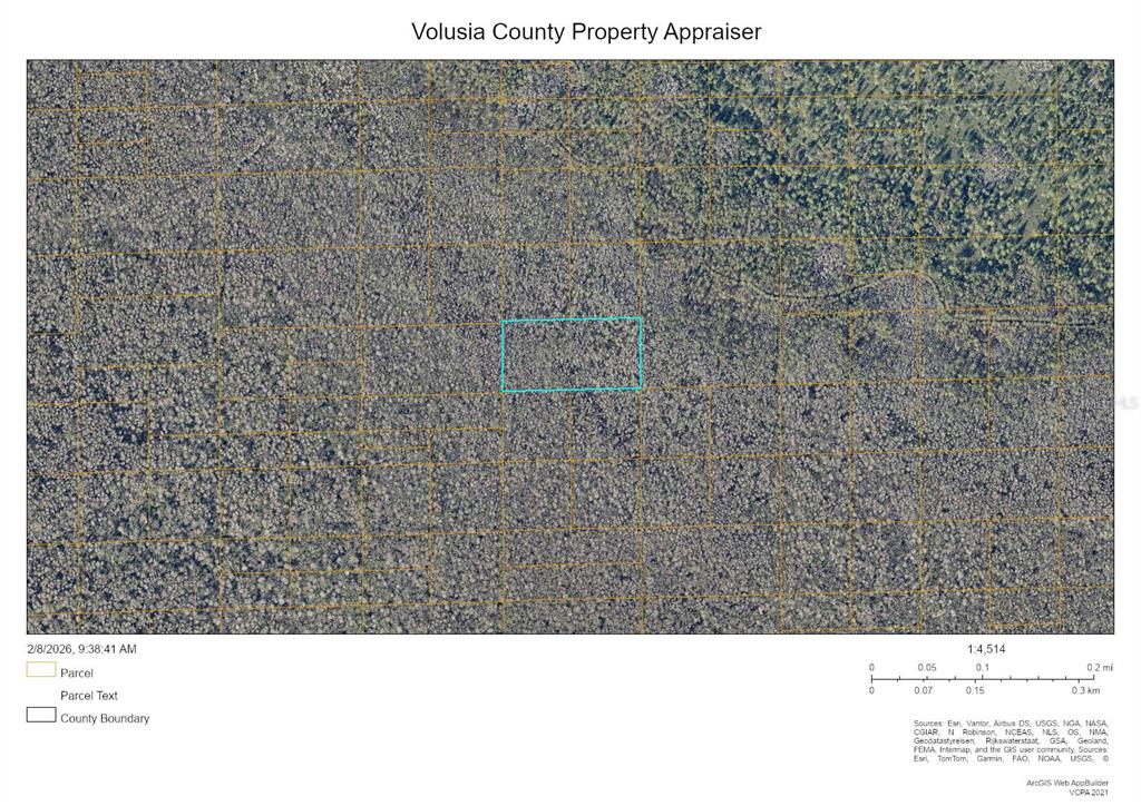 A satellite map view shows a parcel of land outlined in blue within Volusia County — NO STREET, ORMOND BEACH, FL