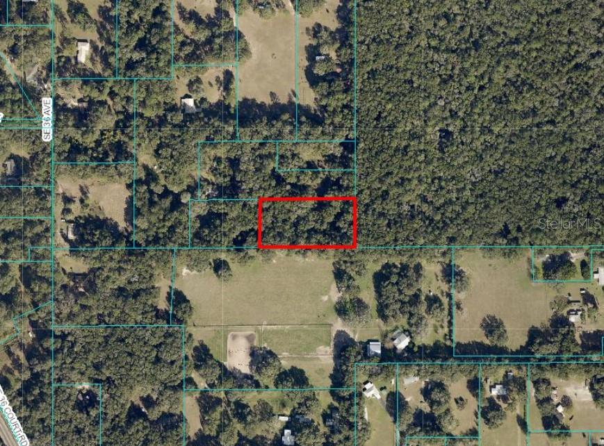 An aerial map view shows a rectangular plot of land outlined in red — UNDETERMINED, OCALA, FL