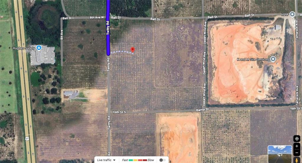 This is a satellite map view showing a vacant plot of land near several roads — 7820 TWITTY ROAD, SEBRING, FL