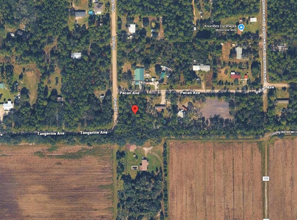 This is an aerial map showing a wooded lot marked with a red pin — 5131 PECAN AVENUE, BUNNELL, FL