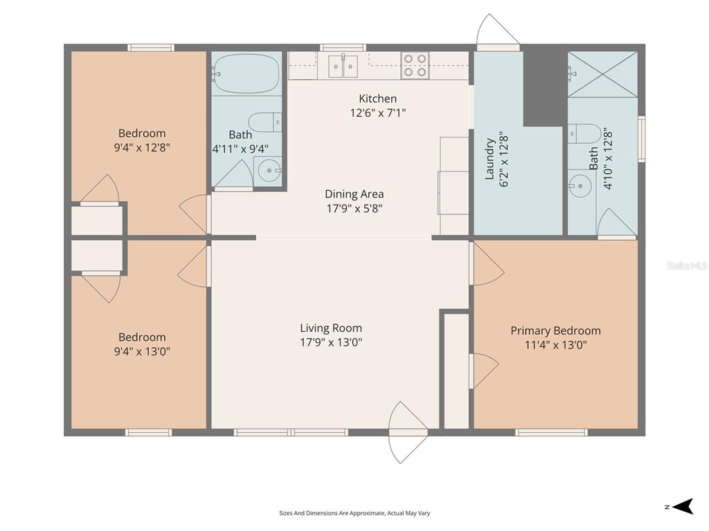 This is a floor plan of a three-bedroom, two-bathroom residential unit — 8426 SWEDEN BOULEVARD, PUNTA GORDA, FL