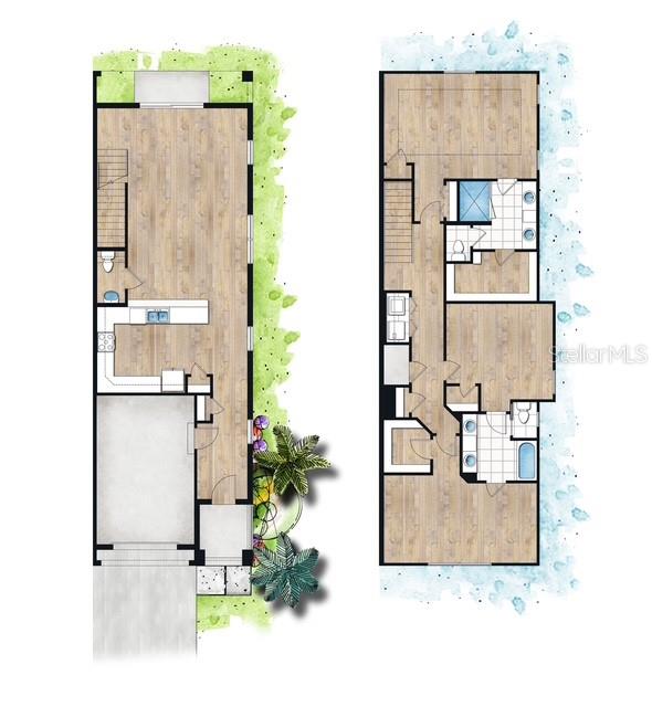 This floor plan rendering shows a two-story residential layout with a garage and multiple rooms — 2508 W GRAY STREET UNIT 1, TAMPA, FL