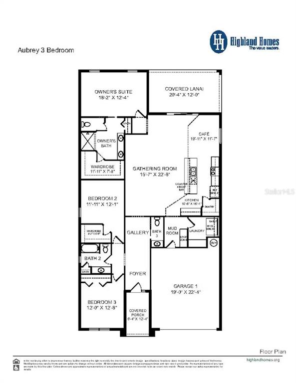 This is a floor plan for a three-bedroom home featuring a garage and covered lanai — 7073 162ND PLACE E, PARRISH, FL