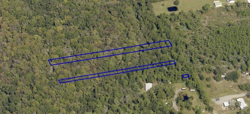 An aerial view shows a wooded lot with blue outlines marking specific property boundaries — 2313 US HIGHWAY 1, MIMS, FL