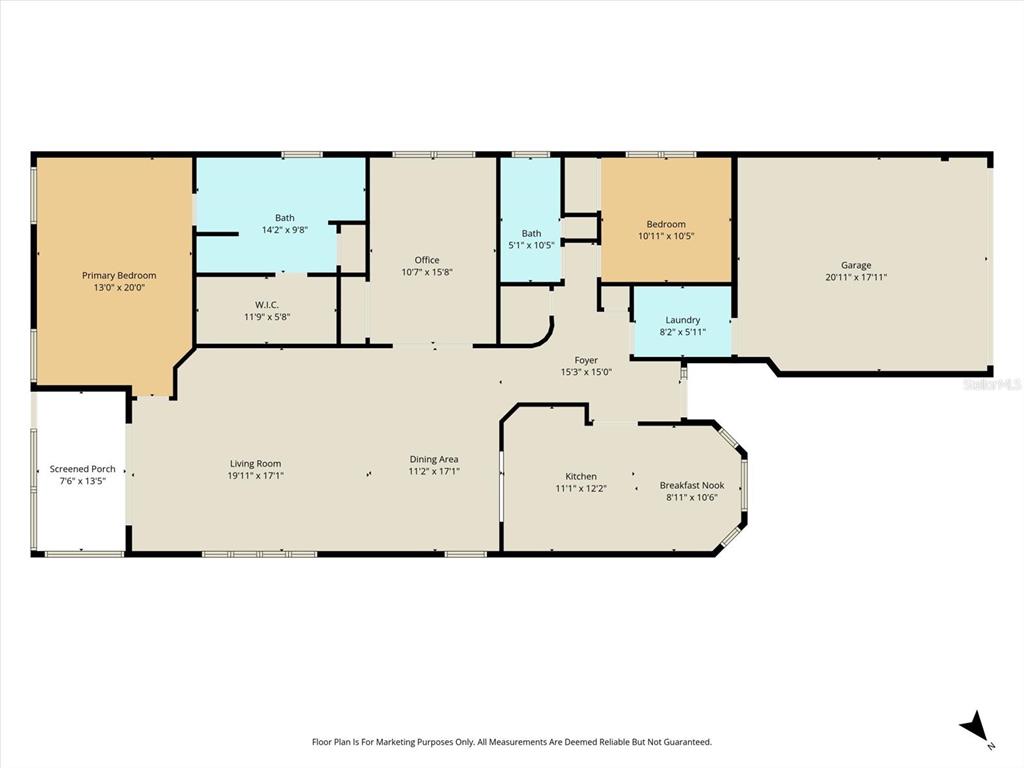 This is a floor plan of a single-story house with a garage and screened porch — 18114 BRELAND DRIVE, HUDSON, FL