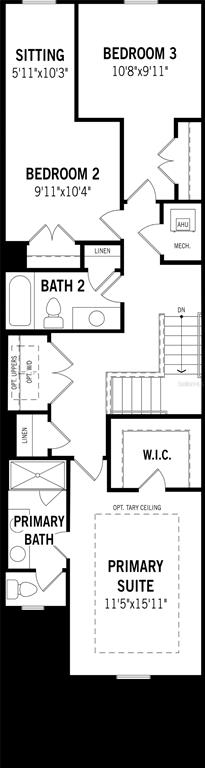 This floor plan shows the upper level of a home with three bedrooms and two bathrooms — 9187 AURELIA AVENUE, PARRISH, FL