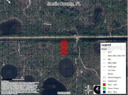 This is a map showing a red-highlighted parcel of land in Martin County, Florida — N/A, INDIANTOWN, FL