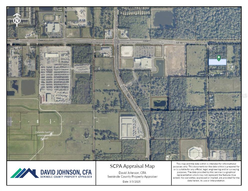 This is an aerial appraisal map showing a parcel of land near SR 46 — RICHMOND AVE, SANFORD, FL