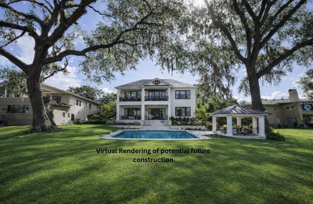 This is a virtual rendering of a two-story house with a pool and gazebo — E CROOKED LAKE DRIVE, EUSTIS, FL
