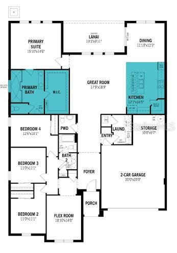 This is a floor plan for a single-story house with four bedrooms and a garage — 304 FREE RANGE DRIVE, GROVELAND, FL