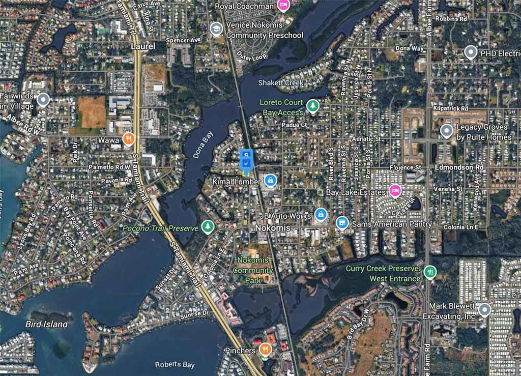 This is a satellite map view of the Nokomis area in Florida — 510 BUENA VISTA DRIVE, NOKOMIS, FL