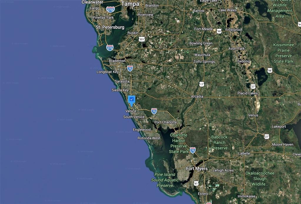 This is a satellite map showing the coastal region of southwest Florida — 510 BUENA VISTA DRIVE, NOKOMIS, FL
