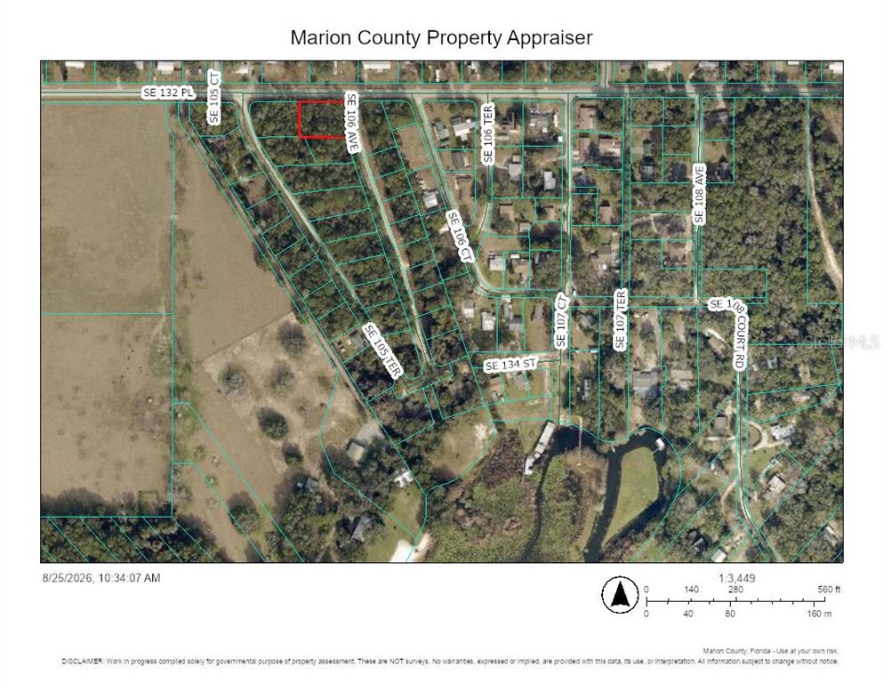 This is an aerial map showing a highlighted rectangular parcel of land in a residential area — 00 SE 132ND PLACE, OCKLAWAHA, FL