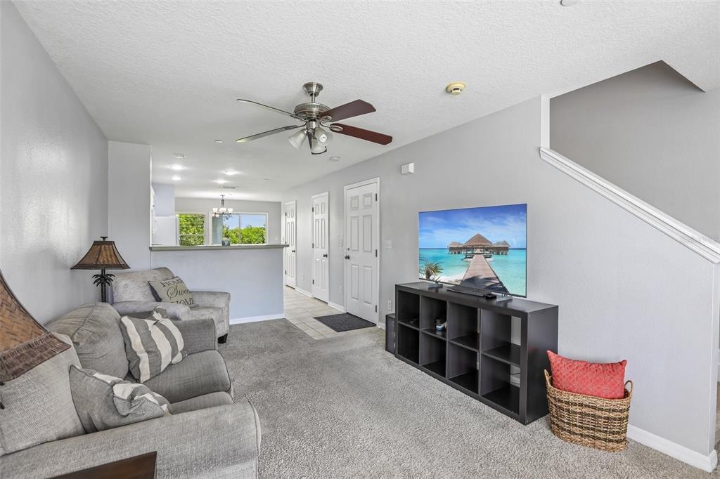 An aerial view shows a multi-story house with a marked location near a large lake — 4864 TUSCAN LOON DRIVE, TAMPA, FL
