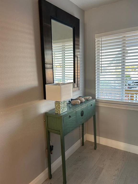 A green console table with a lamp and mirror sits against a wall near a window — 1008 APOLLO BEACH BOULEVARD UNIT 210, APOLLO BEACH, FL