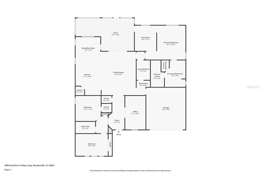 This is a floor plan showing the layout of a single-story residential home — 4684 SOUTHERN VALLEY LOOP, BROOKSVILLE, FL