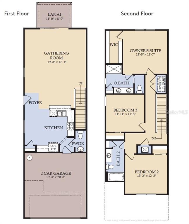 This is a floor plan showing the layout of a two-story home with a garage — 5114 MORNING DEW LANE, WEST MELBOURNE, FL