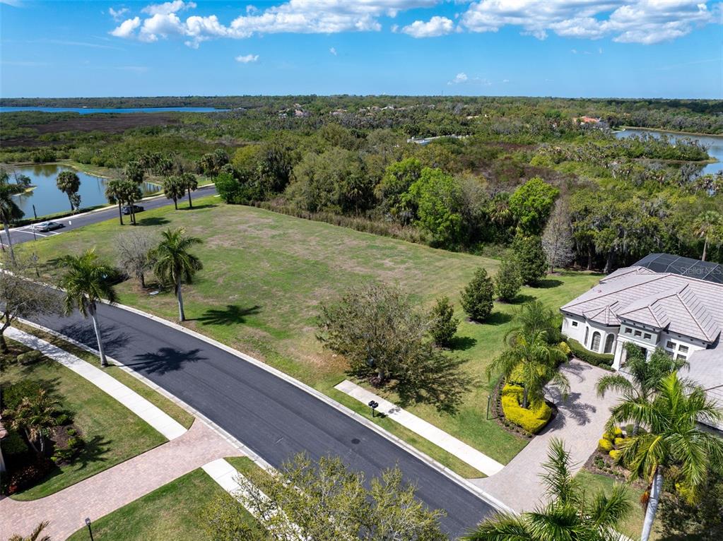 An aerial view shows a vacant residential lot situated between a road and wooded area — 11708 RIVER SHORES TRAIL, PARRISH, FL