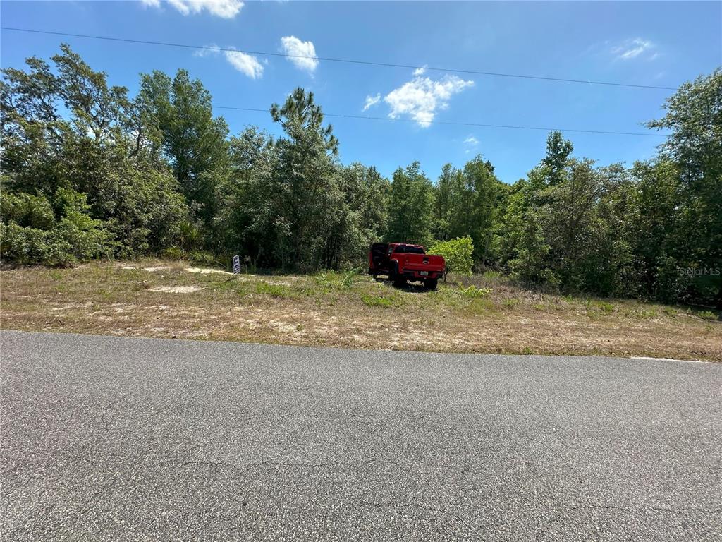 A red pickup truck is parked on a vacant, wooded lot next to a paved road — 671 N GRIFFITH AVENUE, CRYSTAL RIVER, FL