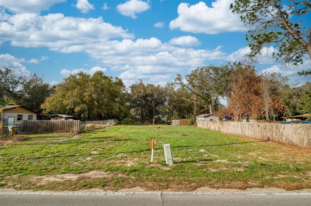 An aerial view shows a vacant rectangular lot situated between two residential properties and a road — LAKE GRIFFIN ROAD, LADY LAKE, FL