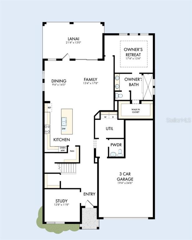 This is a floor plan for a single-story home featuring a three-car garage and lanai — 5159 SEA BRANCH AVENUE, APOLLO BEACH, FL