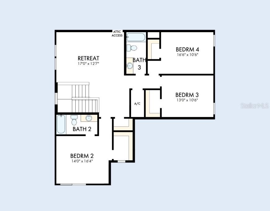 This is a floor plan showing a second-floor layout with three bedrooms, two bathrooms, and a retreat — 5159 SEA BRANCH AVENUE, APOLLO BEACH, FL