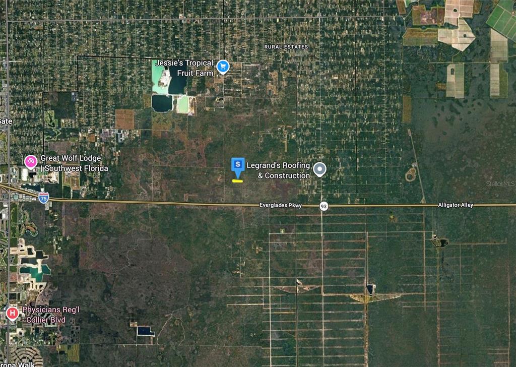 This is a satellite map showing a property location near Everglades Parkway in Florida — 3680 KAM LUCK DRIVE, NAPLES, FL