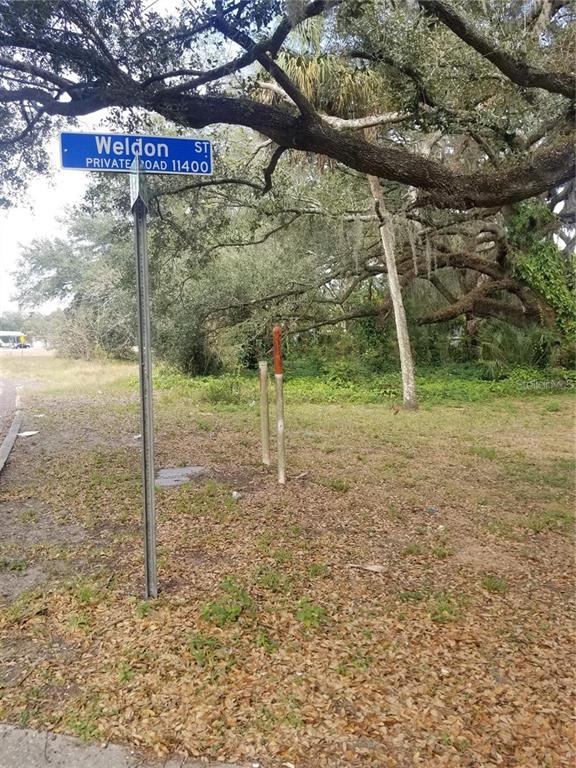 A street sign for Weldon St stands on a grassy lot with trees in the background — 11433 WELDON STREET, SEFFNER, FL