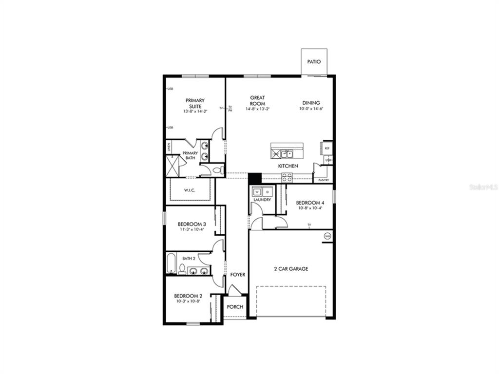 This is a floor plan for a single-story house featuring four bedrooms and a garage — 372 CASTLE DRIVE, LAKE ALFRED, FL