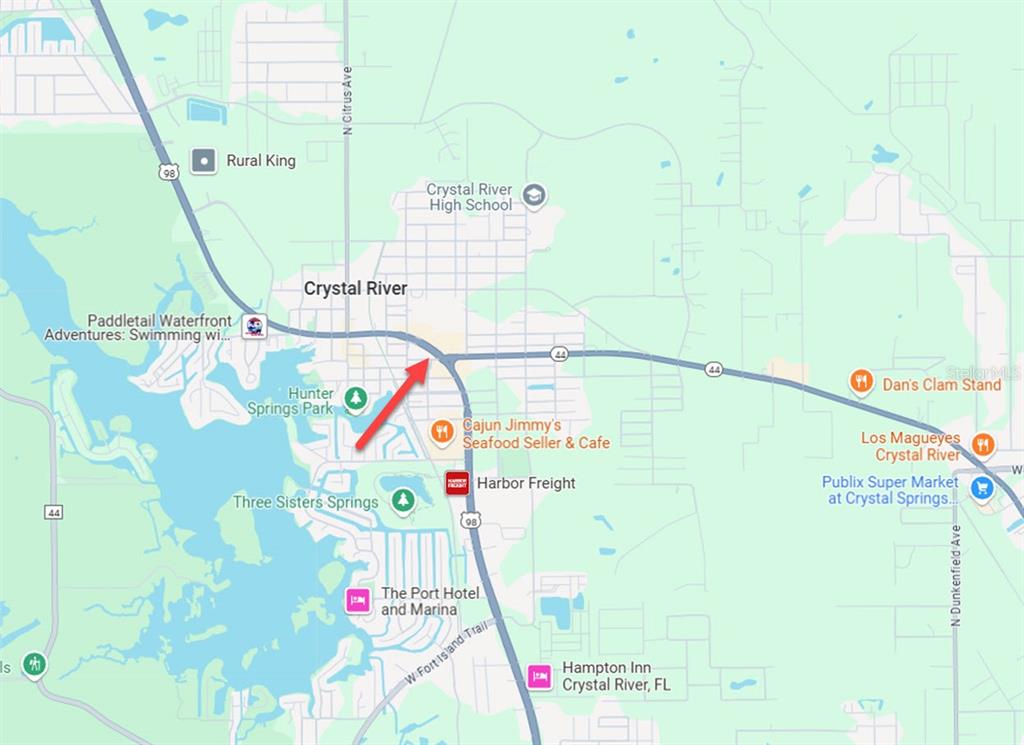 This is a map showing the location of a property in Crystal River, Florida — 602 NE US HIGHWAY 19, CRYSTAL RIVER, FL